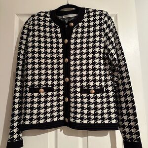 Women’s houndstooth knit structured jacket